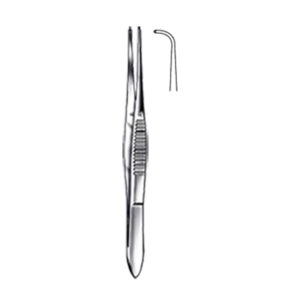 IRIS Micro Forcep,11,5cm, 4 1/2″, strongly curved, 1:2 teeth